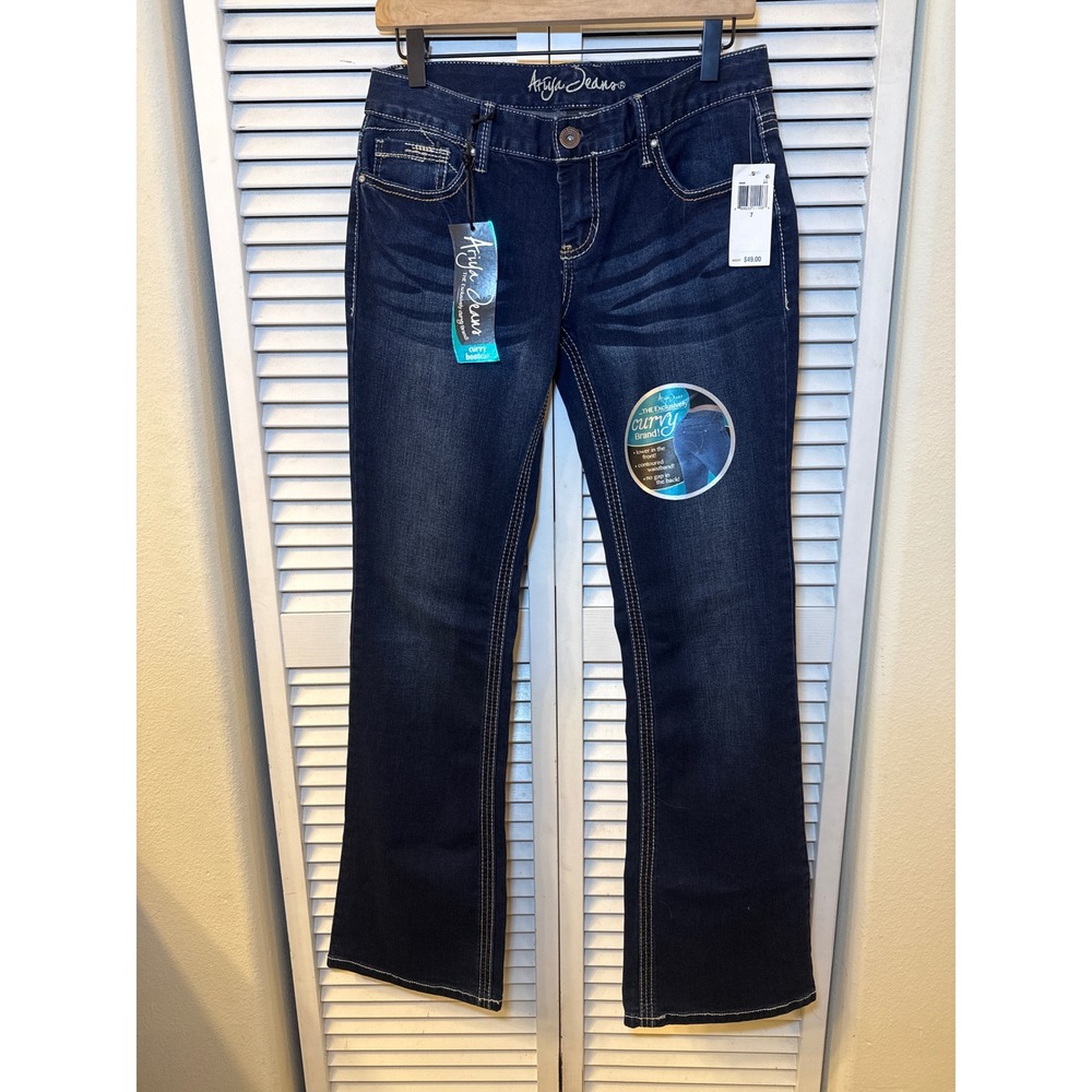 Ariya Jeans Womens 7/8 Curvy Bootcut Dark Wash Contrast Stitch Denim Blue 32098M